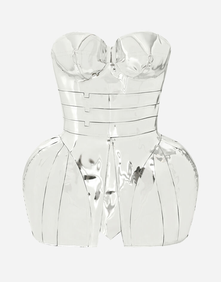 Dolce & Gabbana KIM DOLCE&GABBANA Minikleid aus spiegelndem Nappaleder Silber F6CNOLGDBQ4