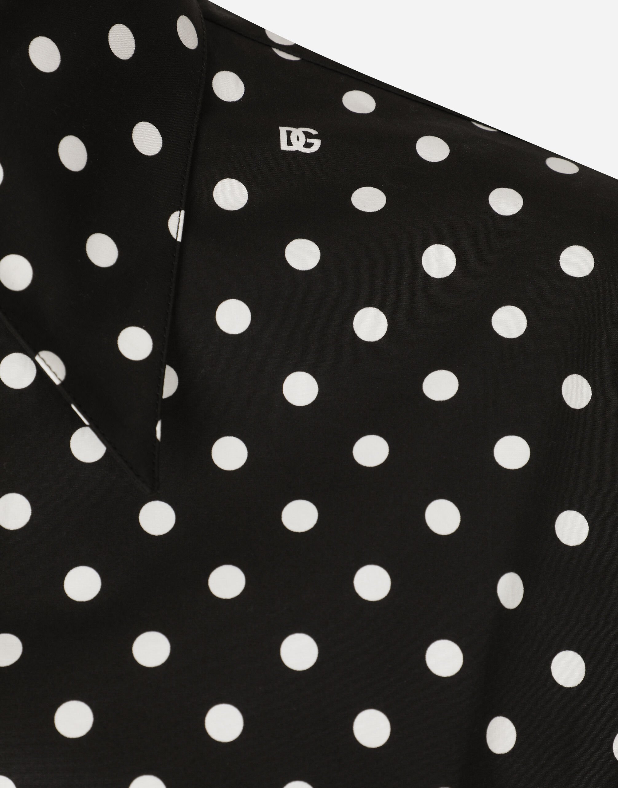 Cropped cotton poplin shirt with knot detail and polka-dot