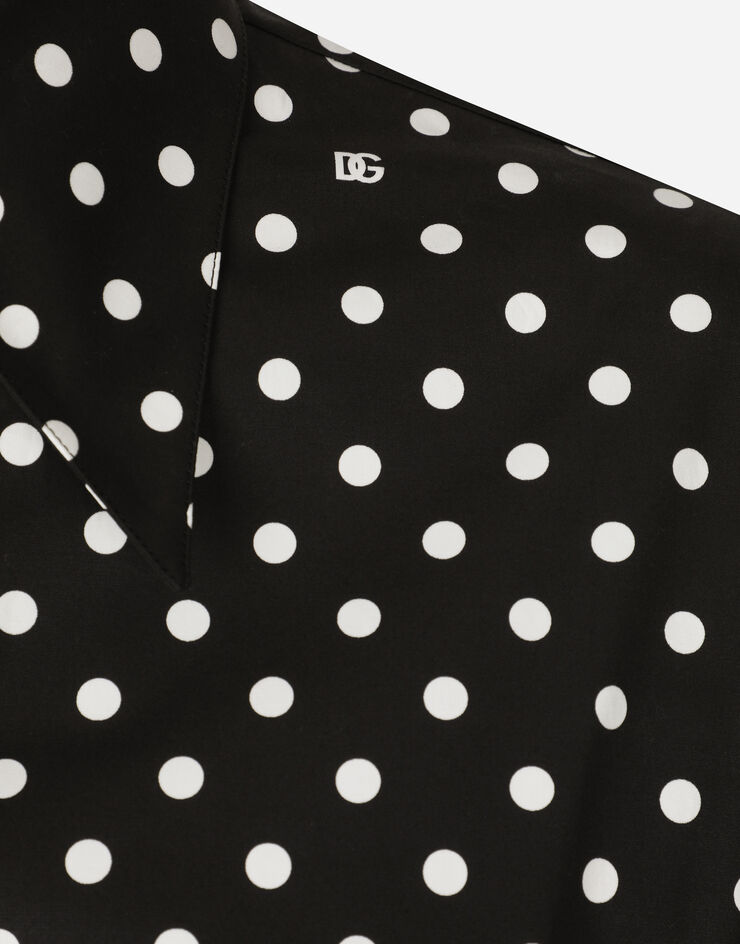 Dolce & Gabbana Camisa cropped con nudo en la cintura de algodón con estampado de lunares Imprima F5P61TFSFNR