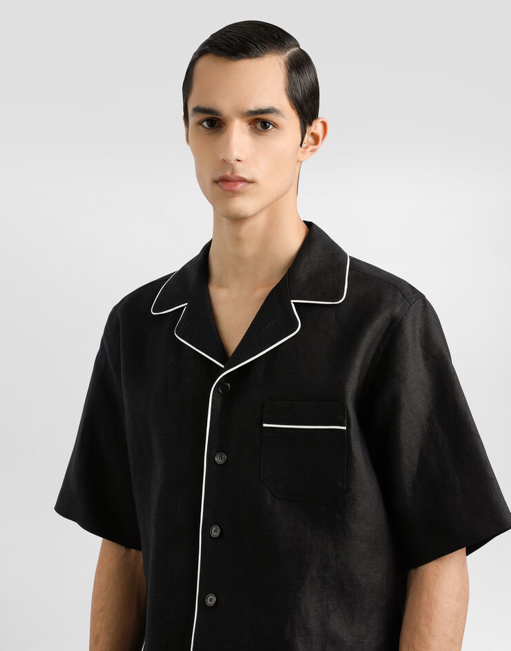 Dolce & Gabbana قميص هاواي من نسيج كتان أسود G5NF5TFU4MC
