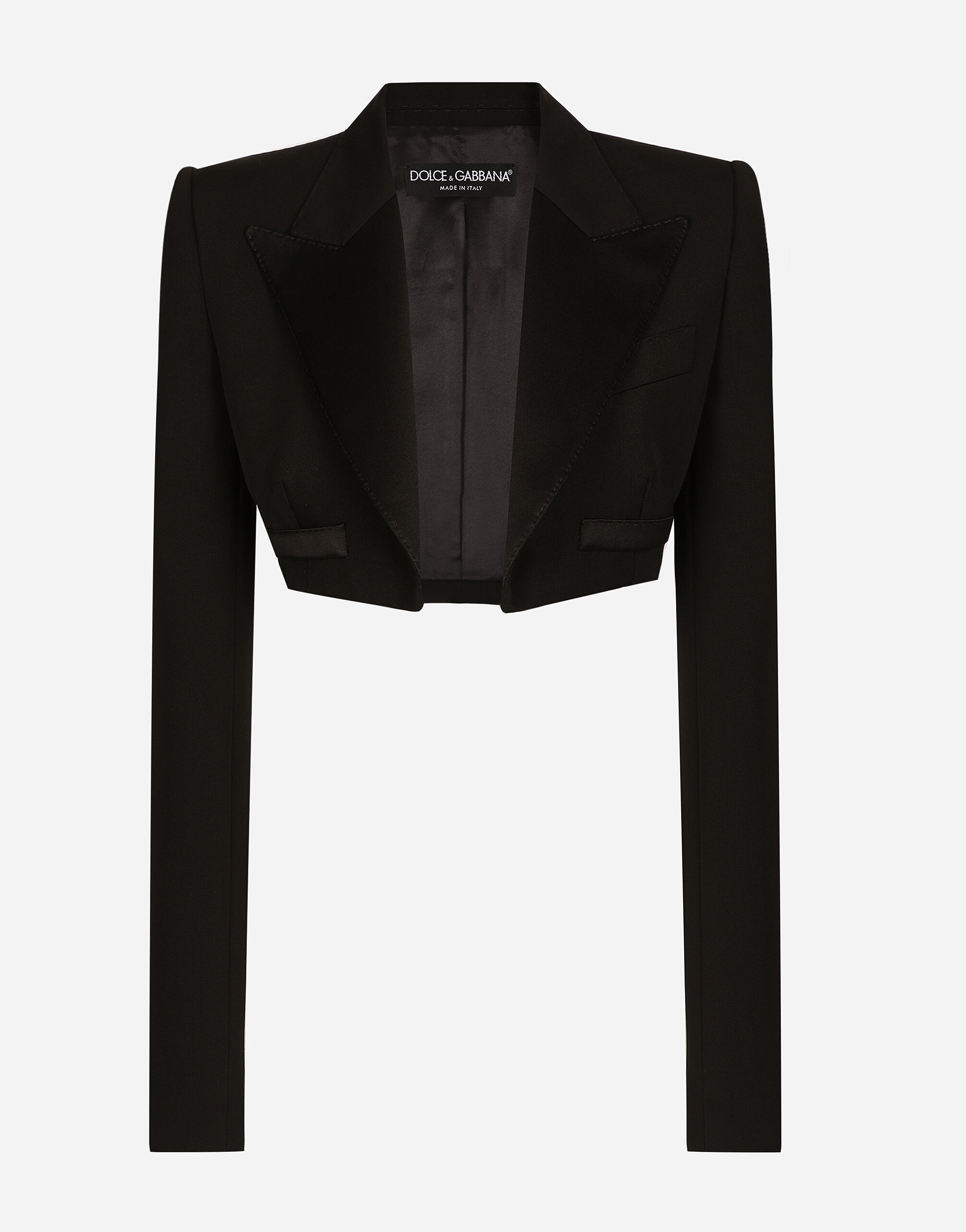Single breasted wool gabardine Spencer tuxedo jacket in Black for Women Dolce Gabbana