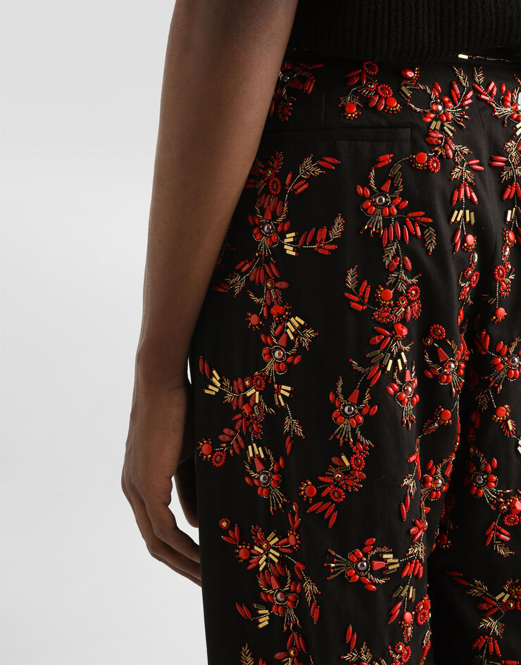 Dolce & Gabbana Cotton twill pants with coral embroidery Multicolor GP11RZGJ267