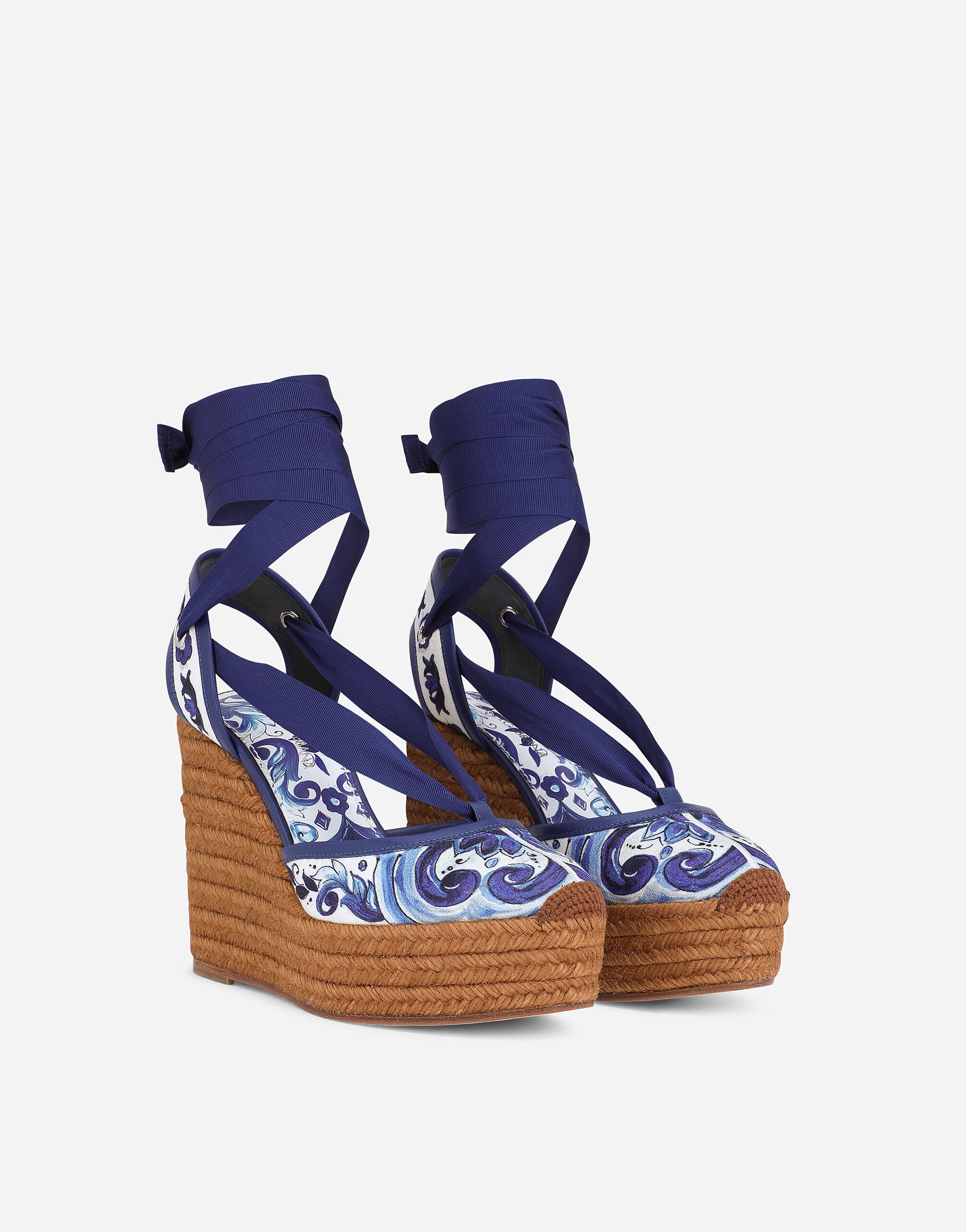 Rope soled wedges in printed brocade fabric in Multicolor for Women Dolce Gabbana US