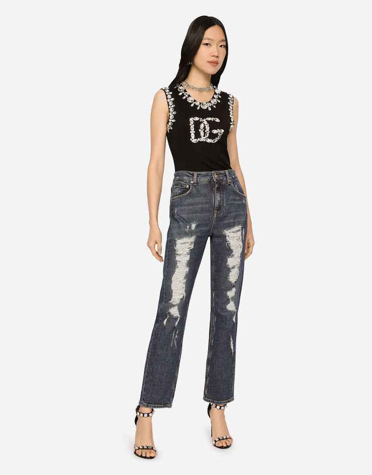 Dolce & Gabbana Jeans Boyfriend aus Denim mit Rissen Mehrfarbig FTCFPDG8ET5