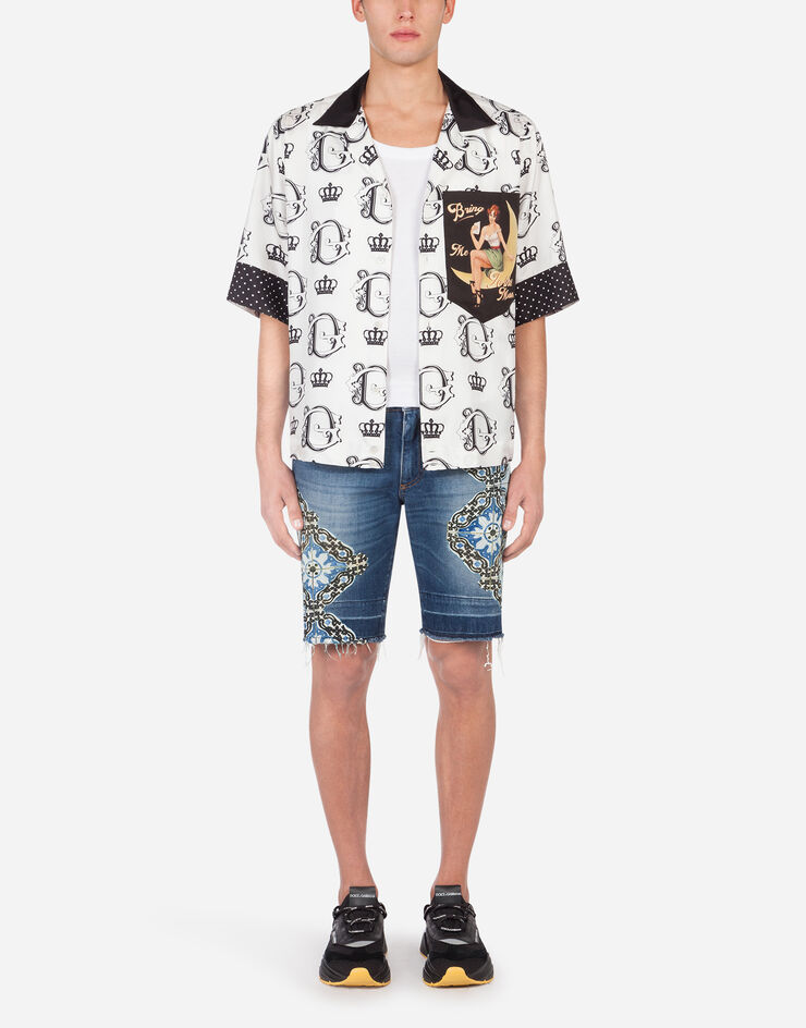 Dolce & Gabbana Stretch denim bermuda shorts with maiolica print BLU GY71LDG8CI4