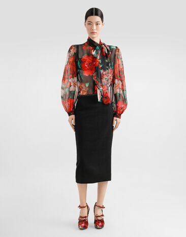 Dolce & Gabbana Chiffon pussy-bow shirt with floral print Print F5S61TIS1Y6