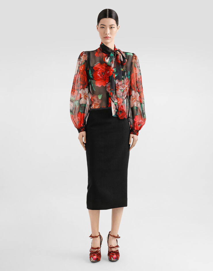 Dolce & Gabbana Chemise en mousseline avec nœud et imprimé fleurs Imprimé F5S61TIS1Y6
