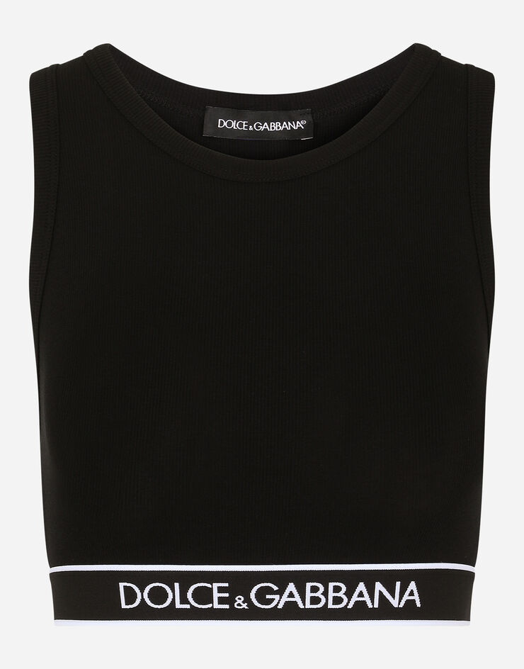 Dolce & Gabbana Топ из джерси в рубчик с фирменной резинкой ЧЕРНЫЙ O7B05TFUGF5