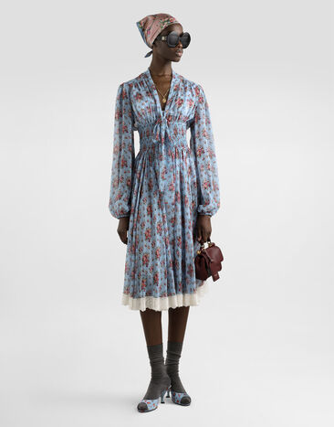 Dolce & Gabbana Robe en chiffon à imprimé bouquets de petites fleurs Multicolor F611ZTIS10F