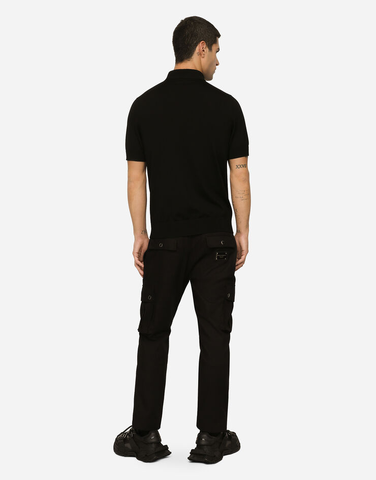 Dolce&Gabbana Wool polo-shirt with branded tag Black GXO38TJCVC7