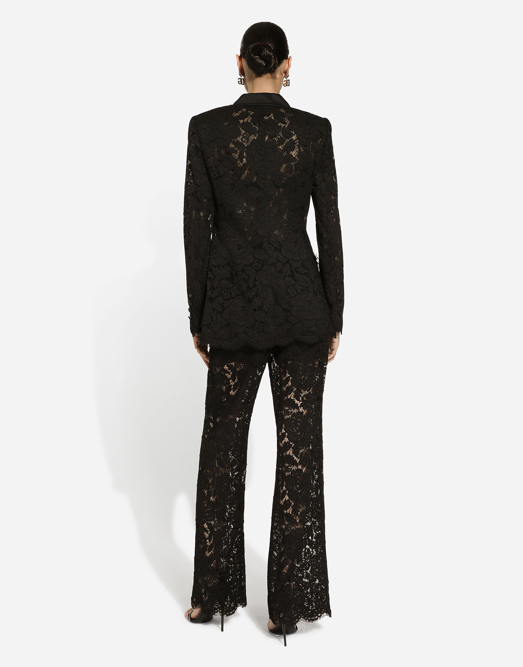 Double breasted branded floral cordonetto lace Turlington fit jacket in Black for Women Dolce Gabbana US