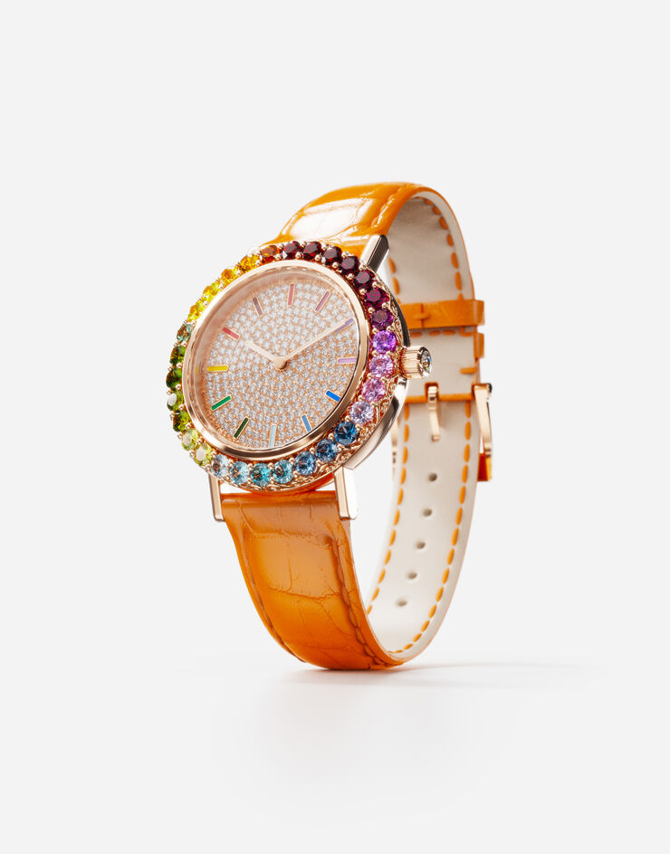 Dolce & Gabbana Iris watch in rose gold with multi-colored fine gems and diamonds Orange WWLB2GXA0XA