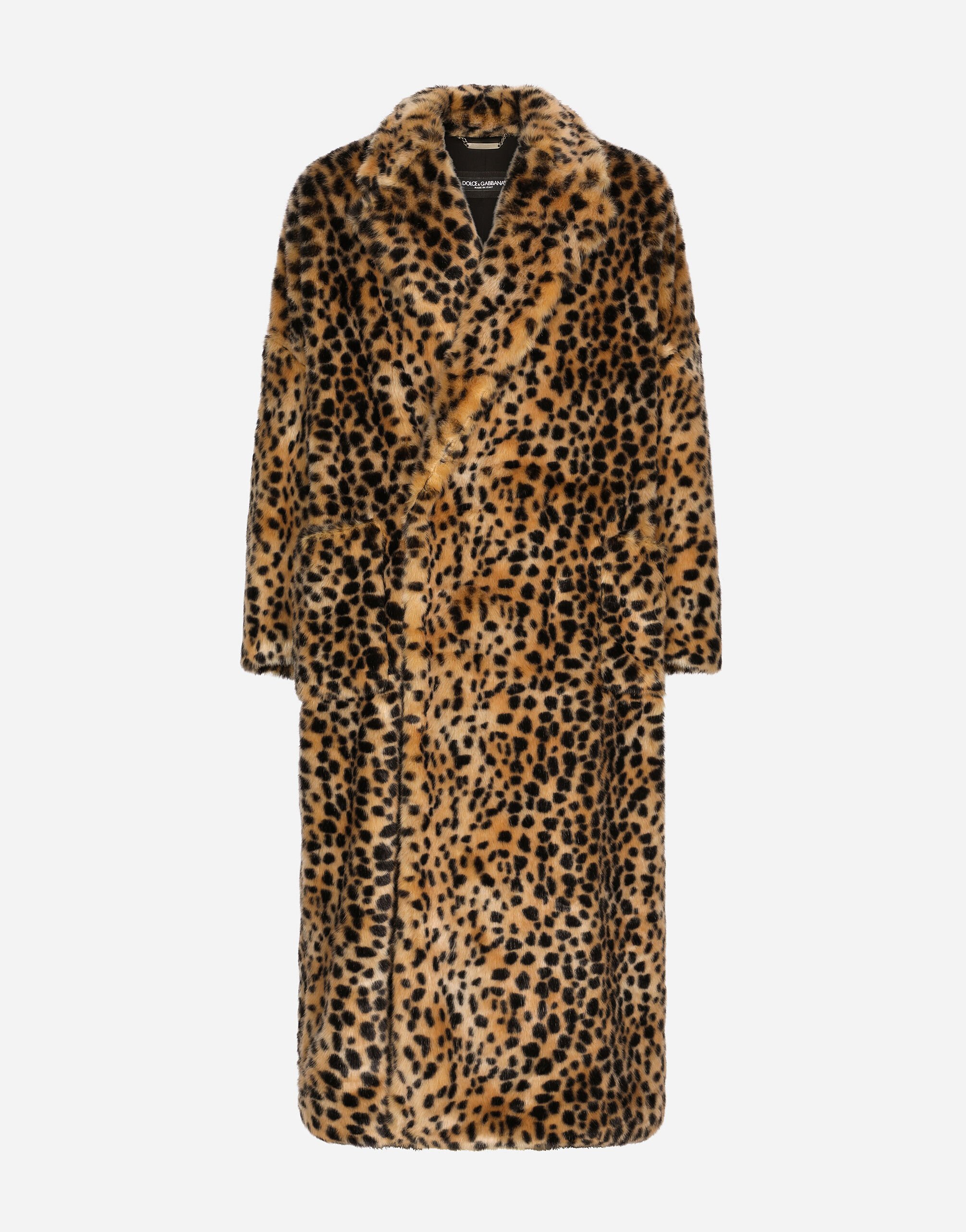 Dolce & Gabbana Single-breasted faux fur coat with leopard design Multicolor G034ATFUSUM