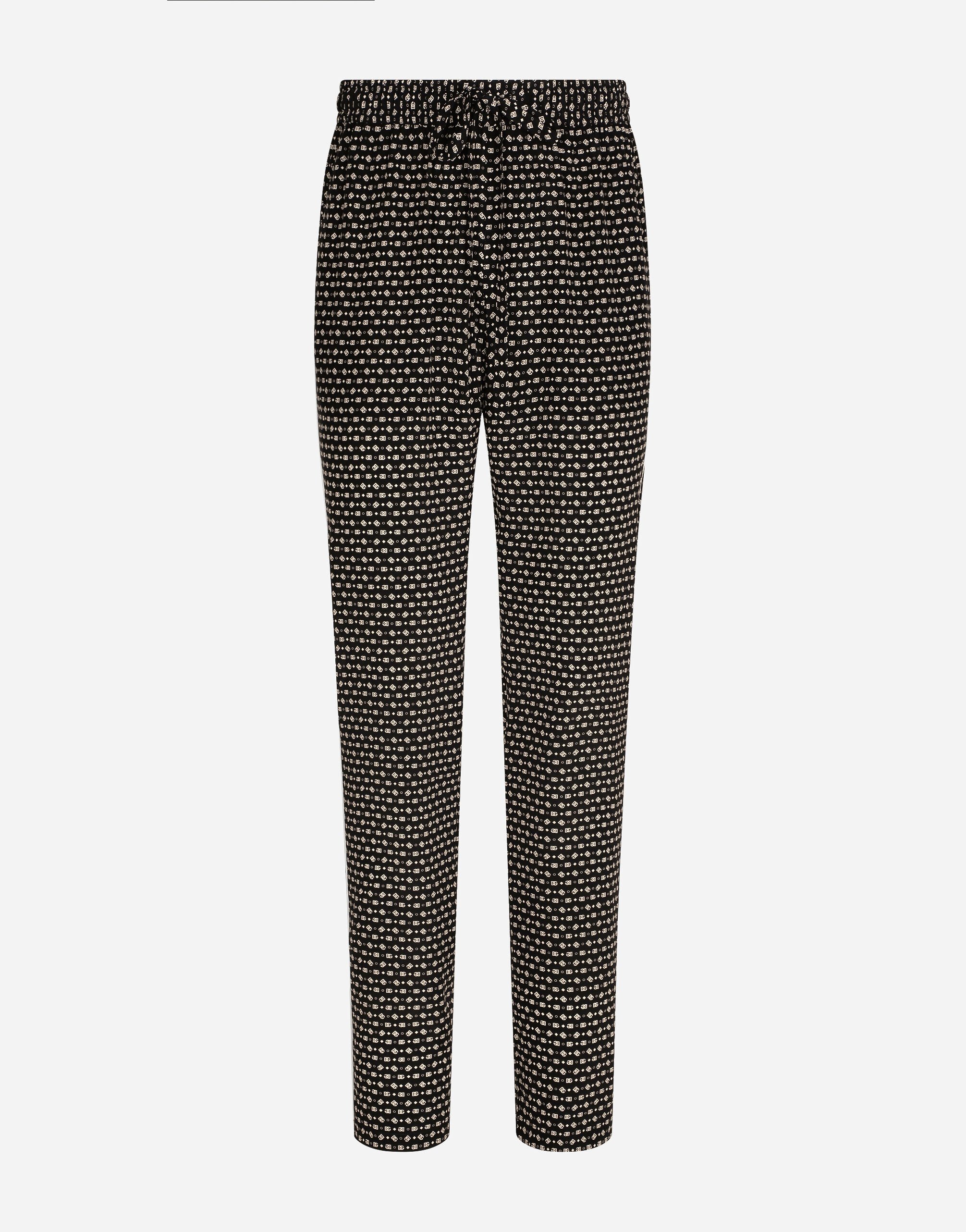 Dolce & Gabbana Crepe de chine jogging pants with DG logo print Grey BM7329AG218