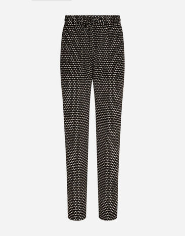 Dolce&Gabbana Crepe de chine jogging pants with DG logo print Grey G9AKHTFUFMU