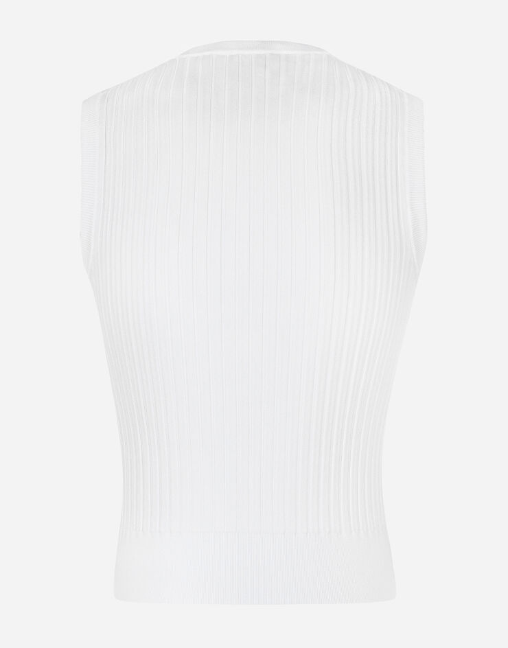 Dolce & Gabbana Ribbed stretch viscose vest top with metal DG logo pin White FXT10TJFMDH