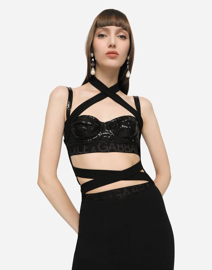 Dolce & Gabbana Jersey calf-length dress with bands Nero F6V9TTFUGKF