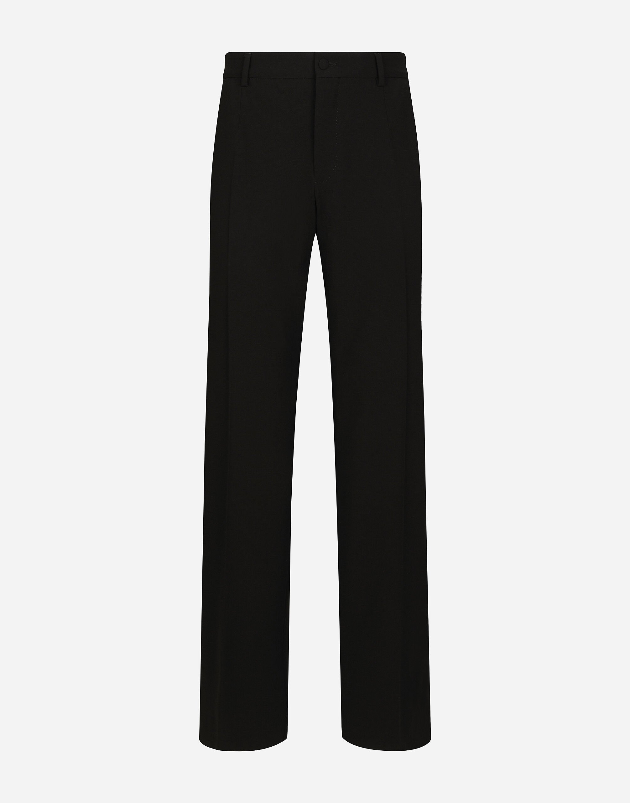 Dolce & Gabbana Pantalon jambe droite en laine stretch Noir G2TM9TFUBFY