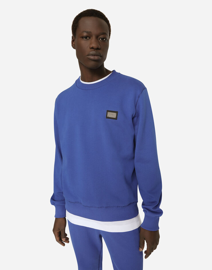 Dolce & Gabbana Felpa jersey con placca logata Blu G9ABJTG7F2G