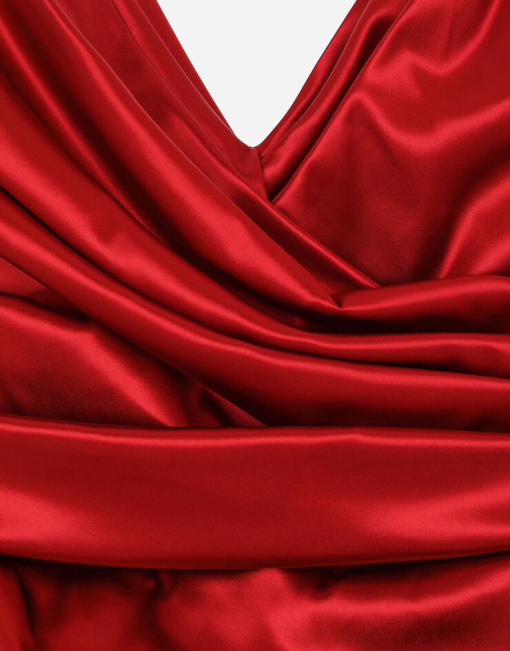 Dolce&Gabbana Satin draped calf-length dress Red F6DJFTFURAD