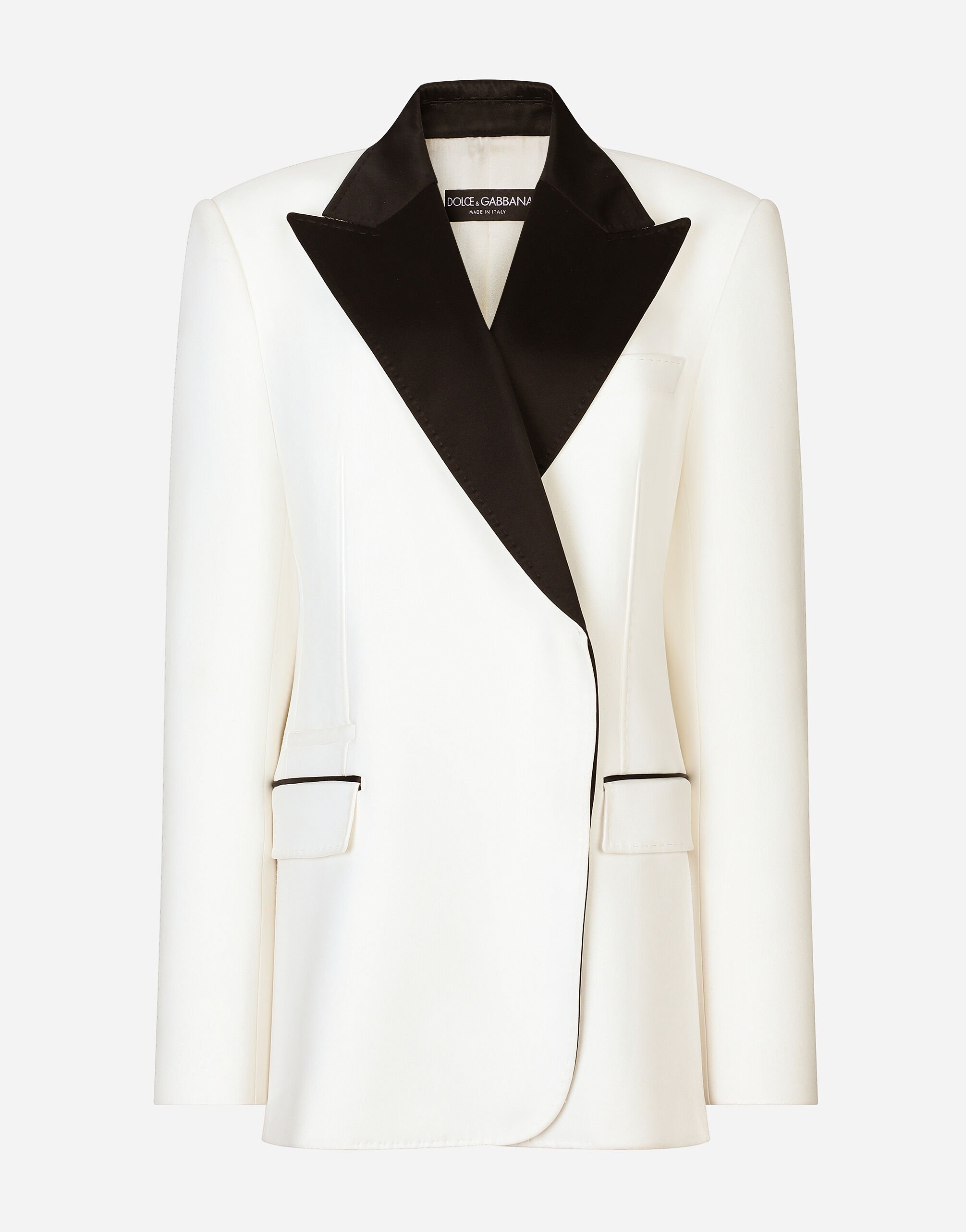 Dolce & Gabbana Zweireihige Jacke aus Wollkrepp mit Smokingkragen Silber BB7116AY828