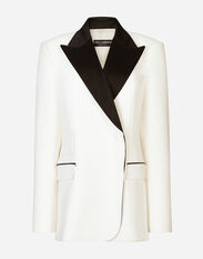Dolce & Gabbana Double-breasted wool crepe jacket with tuxedo lapels White F0D1QTFU600