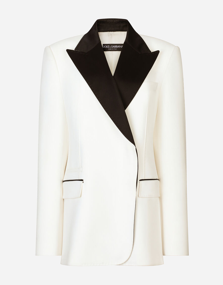 Double-breasted wool crepe jacket with tuxedo lapels