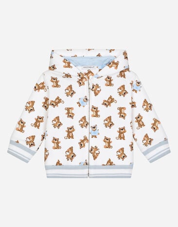 Dolce & Gabbana Zip-up jersey hoodie with baby leopard Beige L1KWF6JAWX7