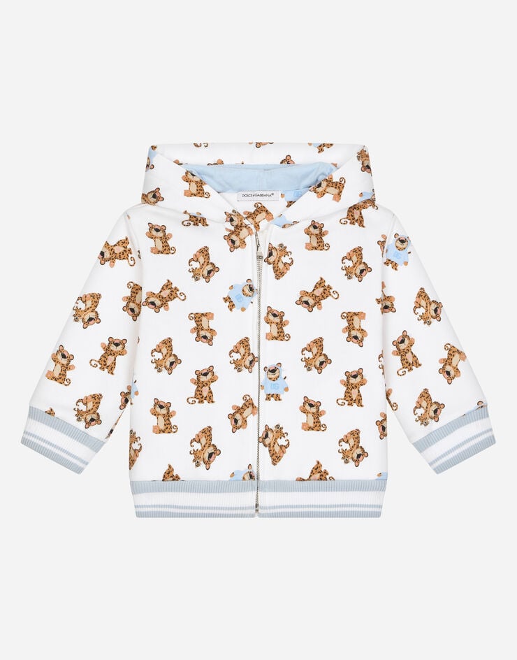 Dolce & Gabbana Zip-up jersey hoodie with baby leopard White L1JWFTG7GXO