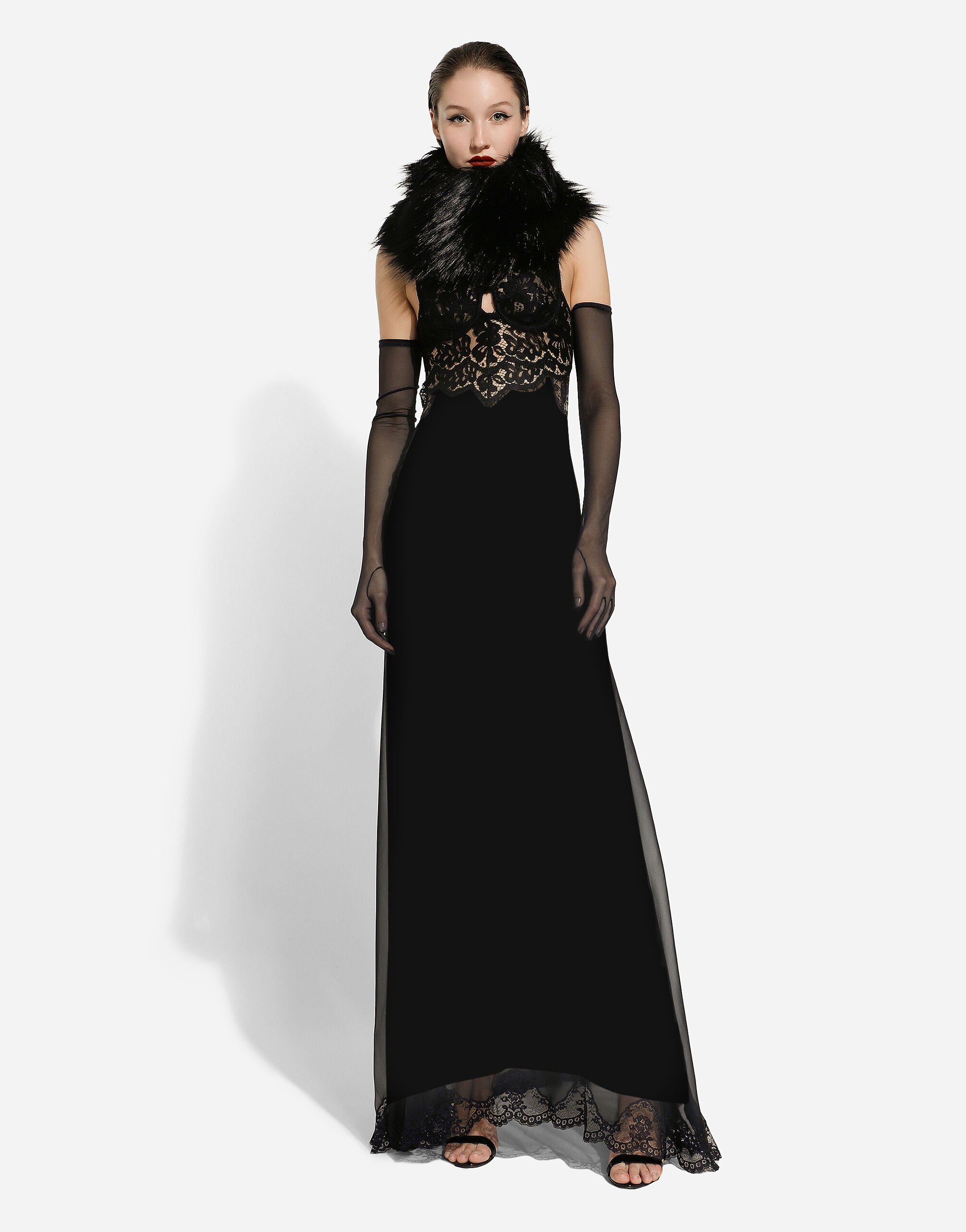 dolcegabbana.com | Long Silk Chiffon Dress With Lace Body