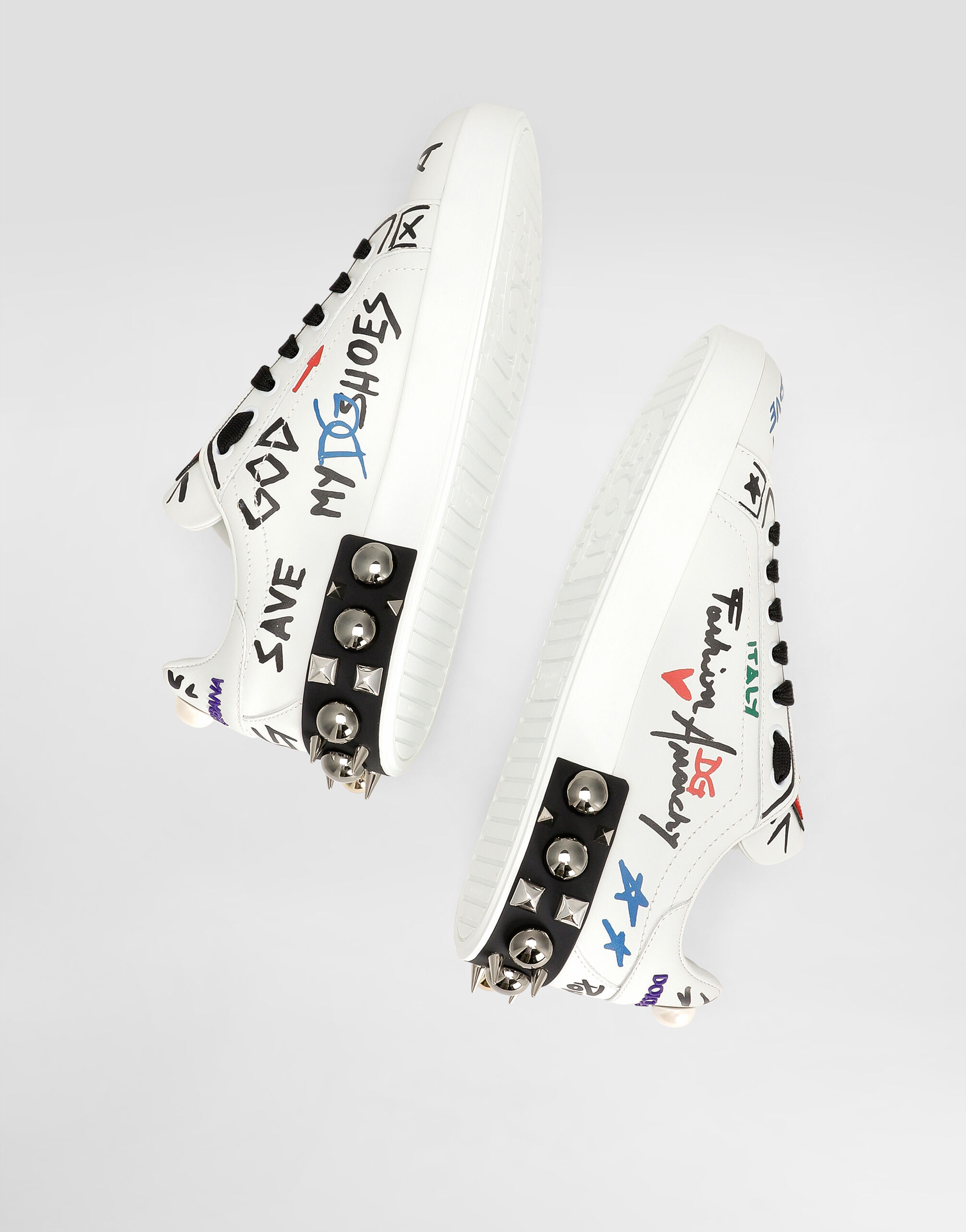 Printed calfskin Portofino sneakers with patch in Multicolor
