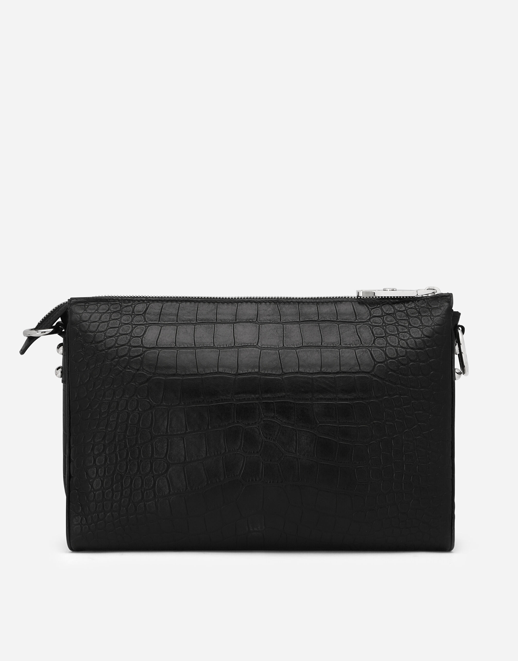 Medium Tris bag in crocodile-print calfskin in Black for Women