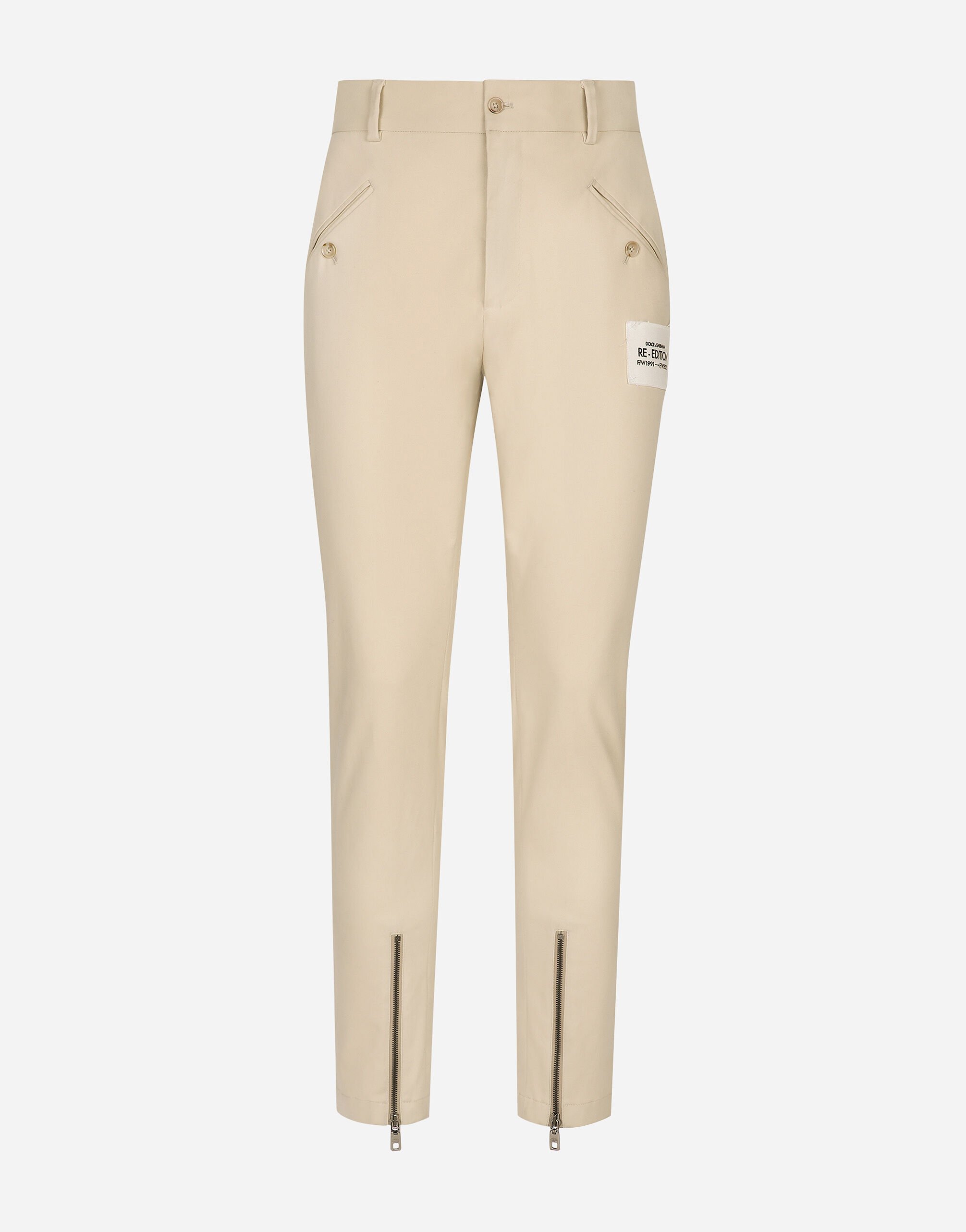 Dolce & Gabbana Stretch cotton pants with Re-Edition label Beige GYZMHTFR20N