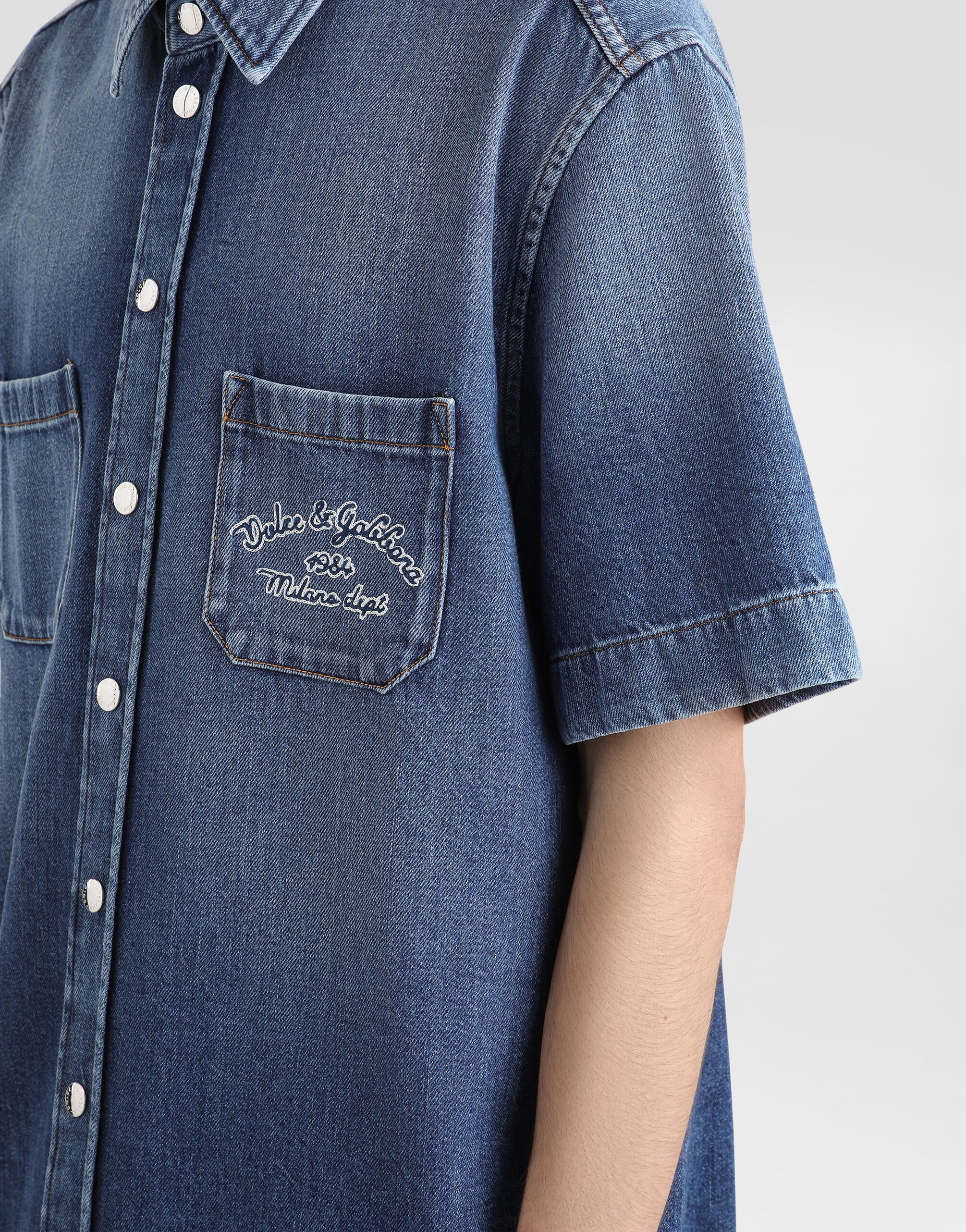 Denim shirt with heraldic emblem in Multicolor for Men