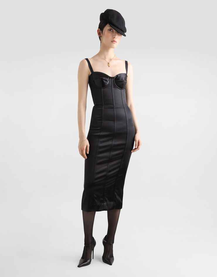 Dolce & Gabbana Longuette-Bustierkleid mit BH aus Satin Schwarz F6DIHTFURAD
