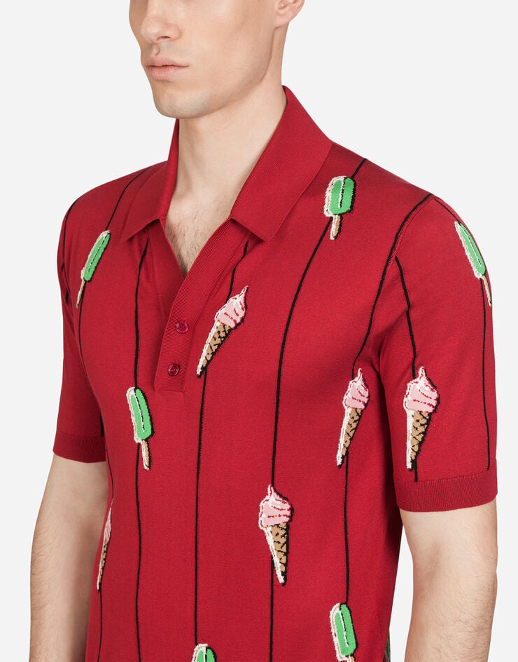 Dolce & Gabbana Polo shirt in inlaid silk BURGUNDY GX967TJASIQ
