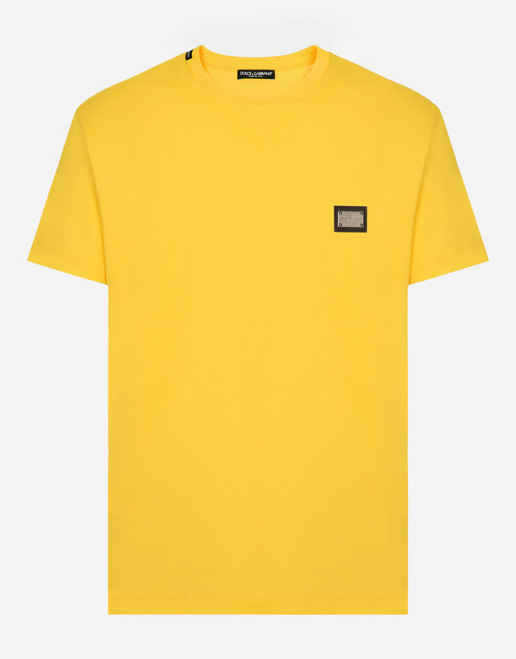 Dolce&Gabbana Cotton T-shirt with branded tag Yellow G8PT1TG7JV9