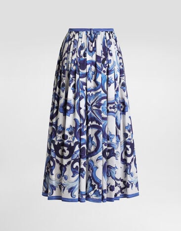 Dolce & Gabbana Majolica-print long cotton satin skirt Print I4O19WHS5T2