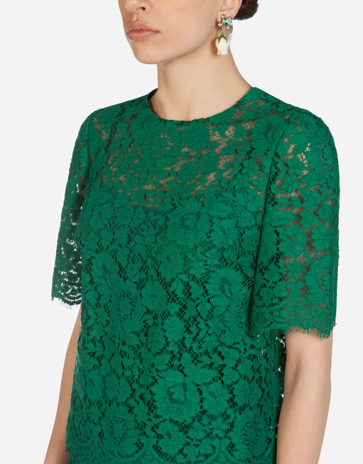 Dolce & Gabbana SHORT-SLEEVED LACE TOP VERDE F7R56THLMIJ