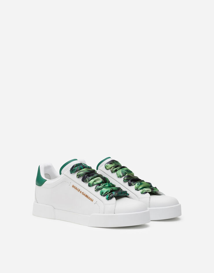 Dolce & Gabbana Portofino sneakers in nappa calfskin with lettering and printed silk laces BLANCO/VERDE CK1602AW017