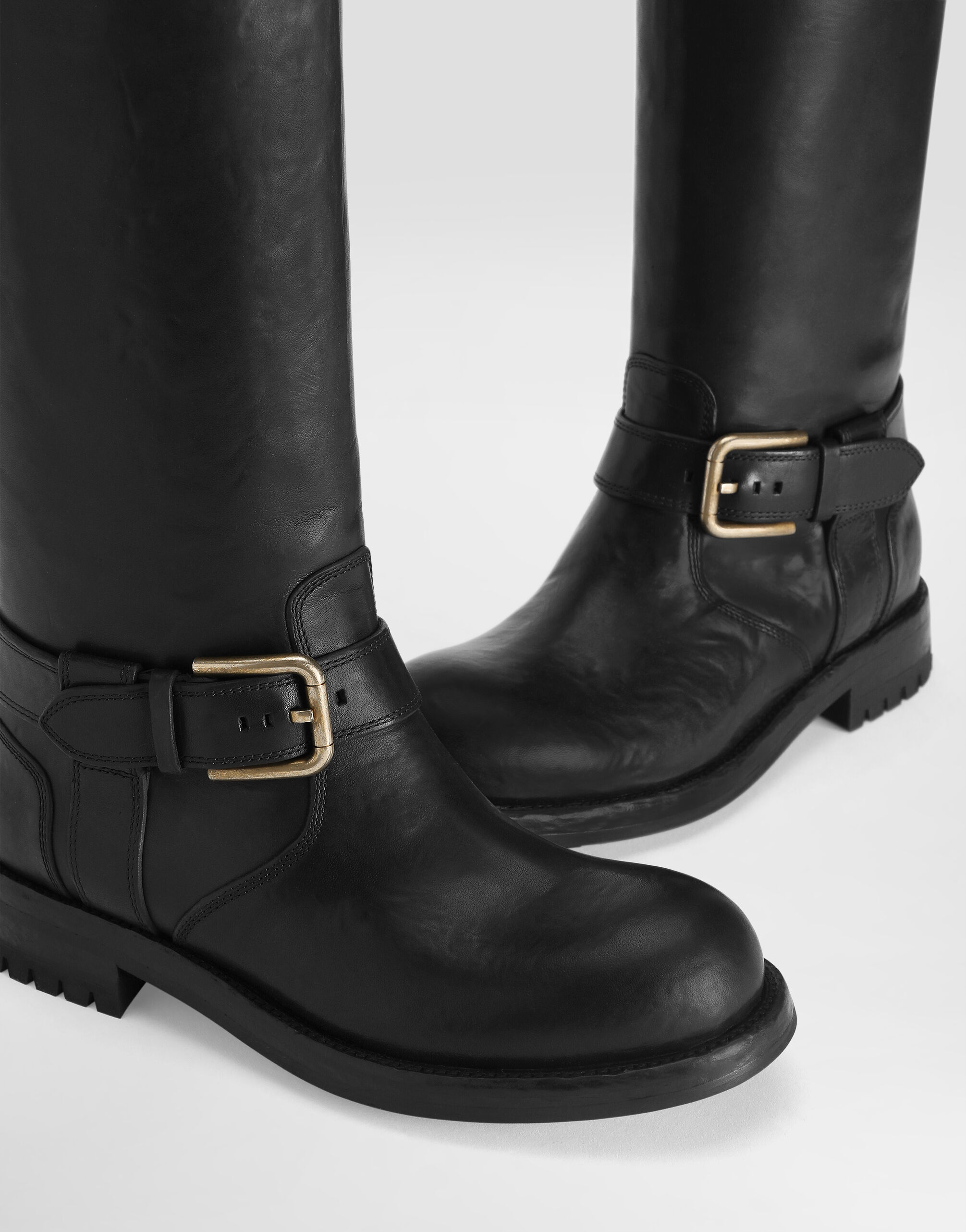 Calfskin biker boots in Black for Women | Dolce&Gabbana® US