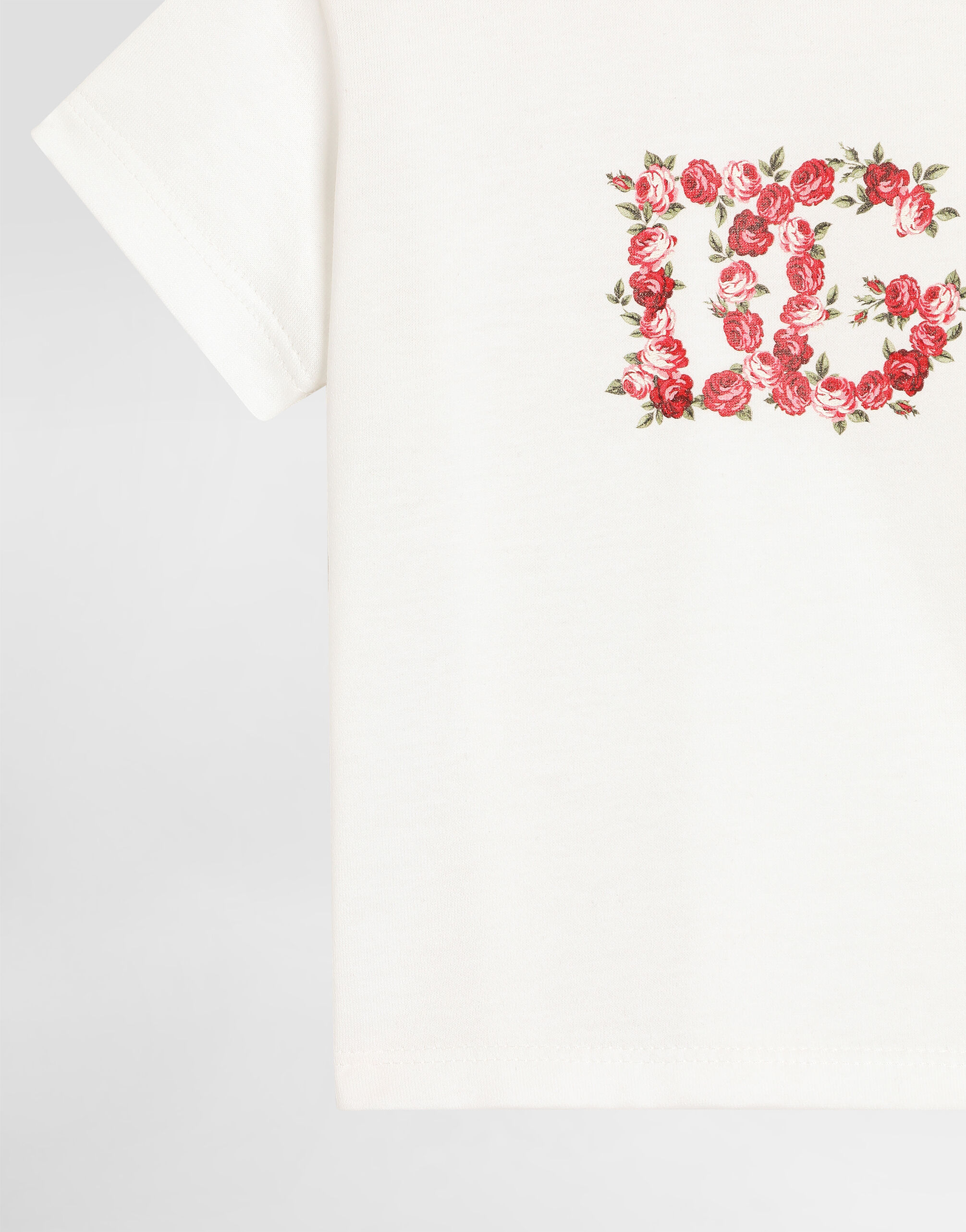 Small rose-print jersey t-shirt in White for Girls | Dolce&Gabbana®