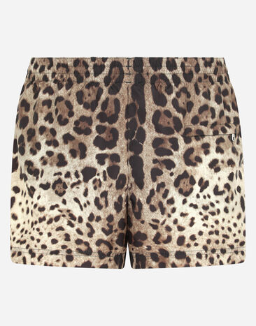 Dolce & Gabbana Short leopard-print swim trunks with plate Multicolor M4A06THSMW8