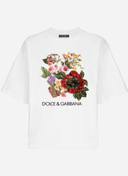 Dolce & Gabbana Jersey T-shirt with print and floral embroidery White F8T00ZGDCBT