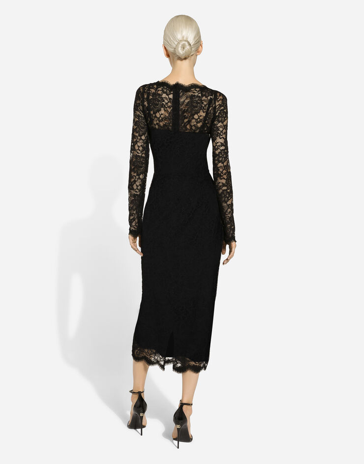 Dolce & Gabbana Longuette-Kleid aus floraler Spitze Schwarz F6AQGTHLUAH