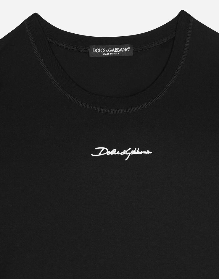 Dolce & Gabbana تيشيرت قطن بشعار أسود G8RN8ZG7NUB