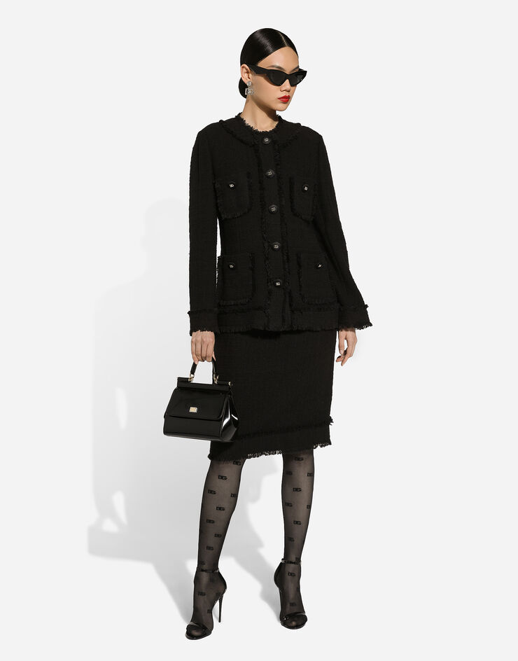 Dolce & Gabbana Falda midi de tweed con logotipo DG Negro F4CTCTFMTAC