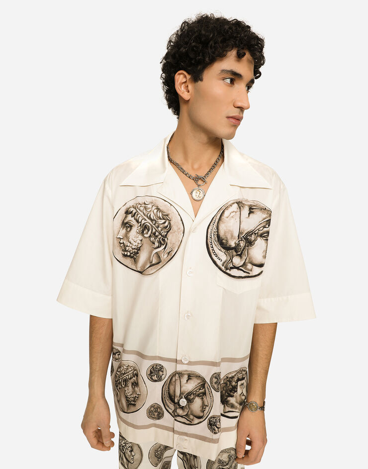 Dolce&Gabbana Coin print poplin Hawaiian shirt White G5LC9TFI5GR