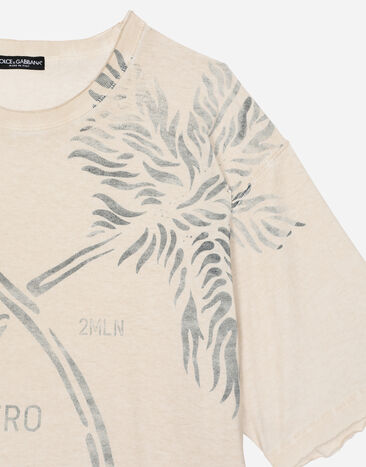 Dolce & Gabbana Kurzarm-T-Shirt aus Baumwolle Bananenbaum-Print Gelb G8RF9TG7K1W