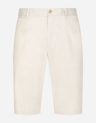 Dolce & Gabbana Stretch cotton shorts with DG patch Beige GWRREZGG869